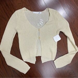 Altar’d State Double Closure Open Front Crochet Cardigan In Natural NWT Boho